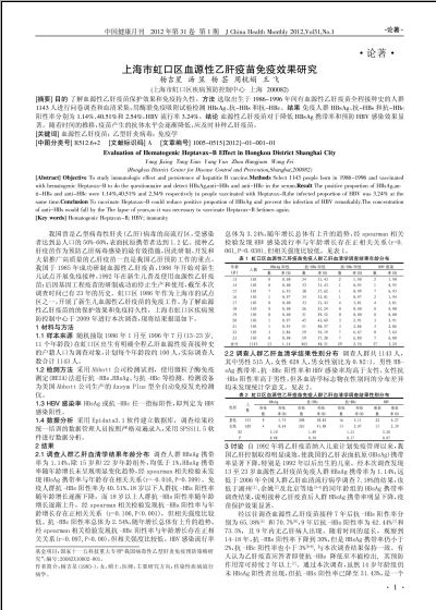 论文下载:上海市虹口区血源性乙肝疫苗免疫效